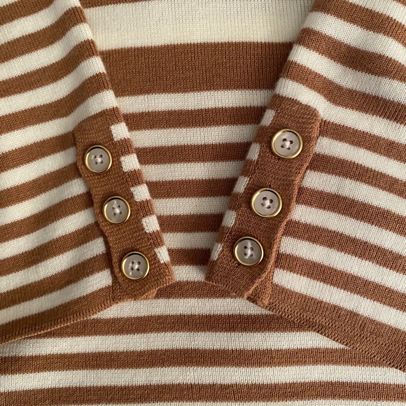 Talbots Small, brown & white striped cotton/rayon blend long sleeve, scoop neck. - Picture 14 of 16